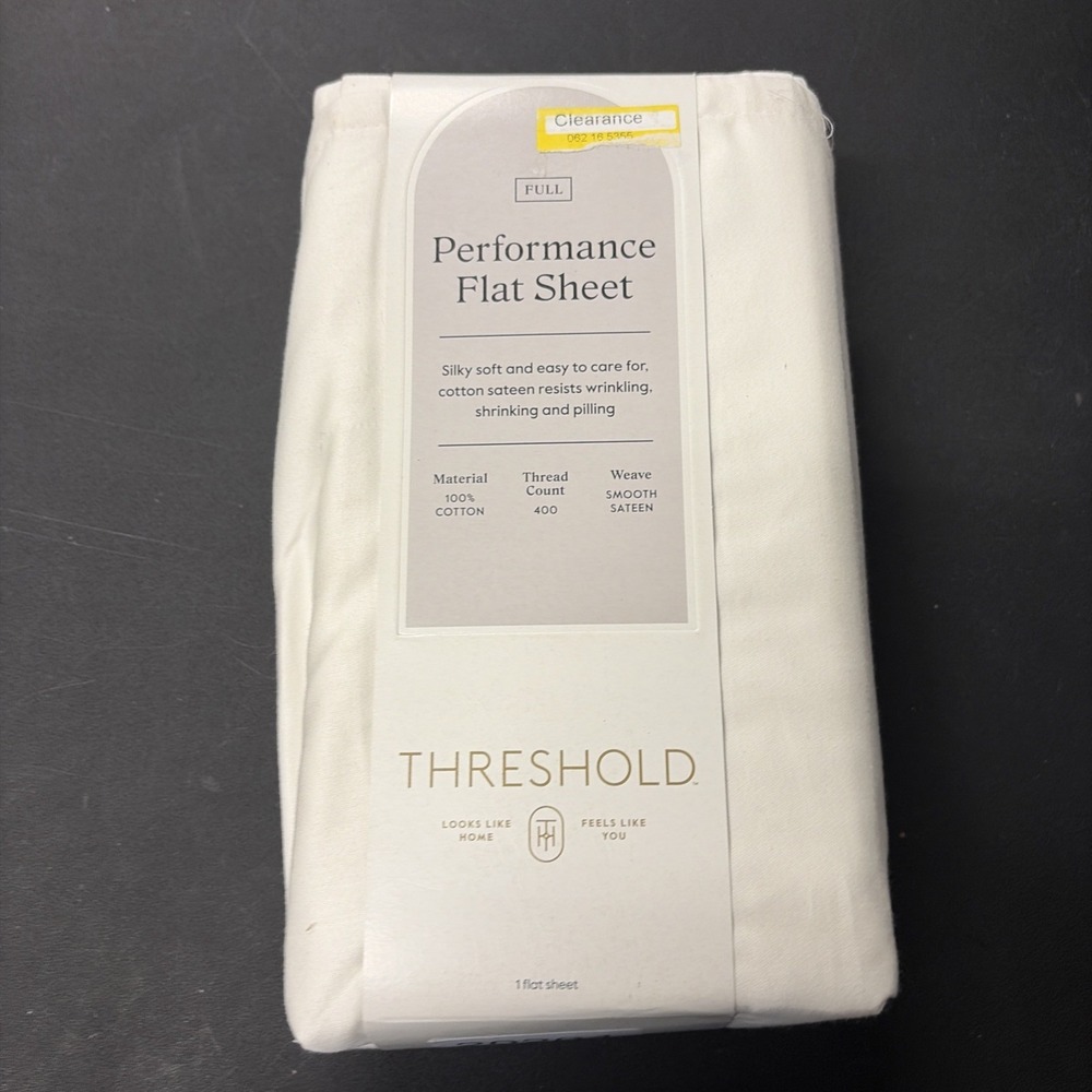 Threshold FULL Performance Flat Sheet Silky Soft Sateen SOUR CREAM 400 TC 20552